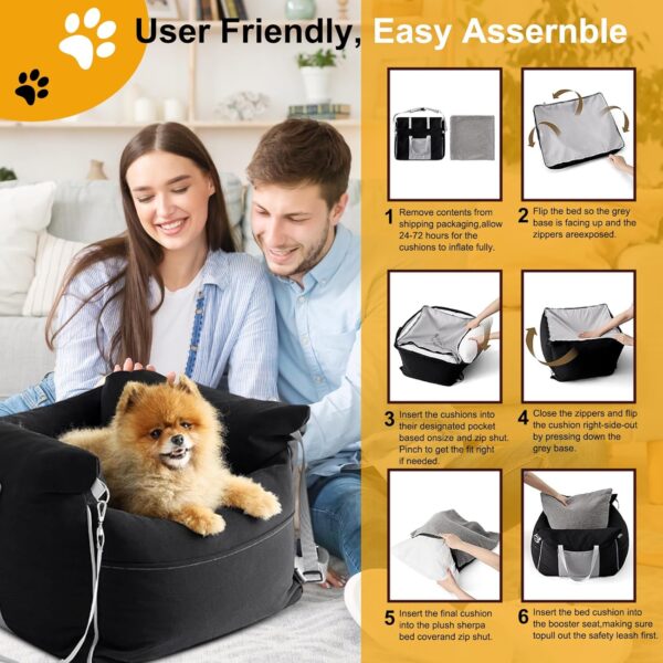 Petyoung Dog Car Seat for Small Medium Dog, Water-Resistant Dog Booster Seat Dog Bed with Safety Leash for Car, Small Pets Travel Carrier Bag with with Removable Mat - Image 6