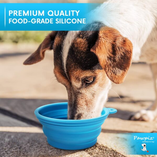 Pawpiz Collapsible Dog Bowl | 450ml | Dog Travel Bowl with Cute Puppy Design & Carabiner | BPA-Free, Food-Grade, Foldable Silicone Bowl | Gift for Small & Medium Pets | UK Brand (Boston Blue) - Image 6