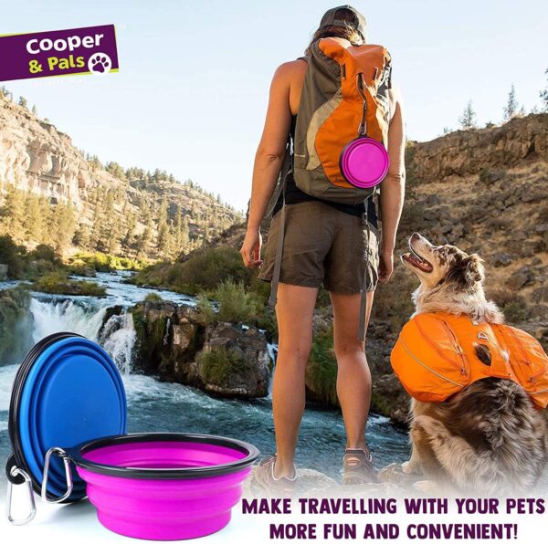 Cooper & Pals 3Pcs Collapsible Dog Bowl Portable Silicone Dog Water Bowl Pet Food Feeding Space Save Travel Bowl with Carabiner Carry Hook Small 350ml (12fl oz) (3pcs x Three colours (1 per colour)) - Image 6