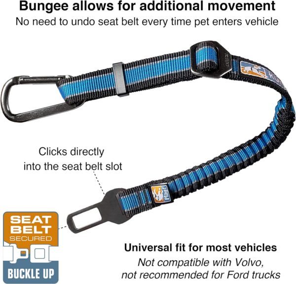 Kurgo Dog Seatbelt Car Seat Belt for Pets Adjustable Dog Safety Belt Leash Quick & Easy Installation Works with Any Pet Harness Carabiner Clip Direct to Seatbelt Bungee Tether Blue 1 Pack - Image 2