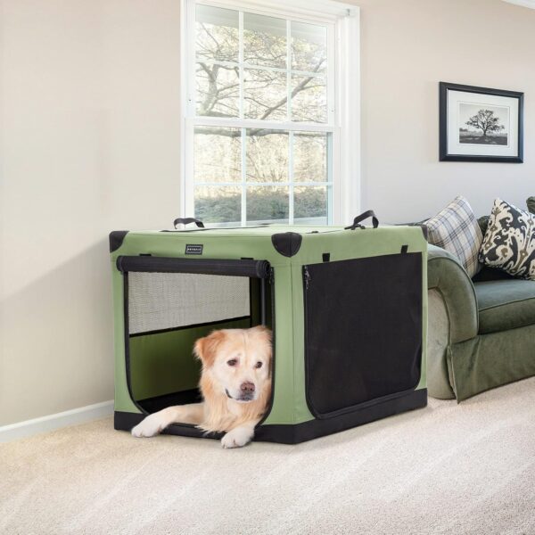 Petsfit Dog Travel Crate, Adjustable Fabric Cover by Spiral Iron Pipe, Chew Proof 3 Door Design Dog Crates for Medium Dogs 91 cm L x 61 cm W x 59 cm H Green - Image 2