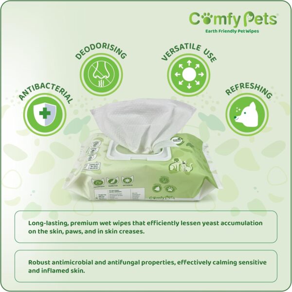 Comfy Pets Earth Friendly Wet Wipes for Dogs, Cats & Puppies, Soft and Thick Fragrance Free Biodegradable Grooming Wipes For Ears, Paws, Body and Bum (1) - Image 8