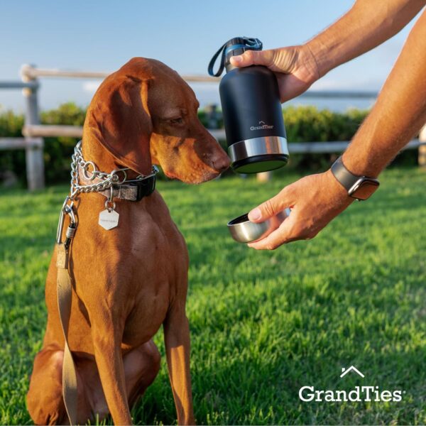 GrandTies Insulated Portable Dog Water Bottle with 2 Detachable Dog Water Bowl Dispenser | Leak-Proof Dog Food Travel Container | Dog Accessories for Dogs Walking, Hiking, Camping (32oz, Matte Black) - Image 6