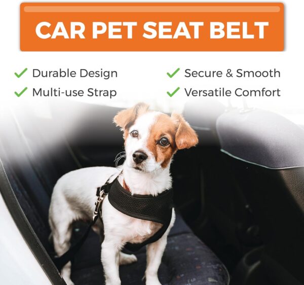 Powerfull Dog Car Seat Belt Safety Harness - Adjustable Dog Car Seat Belt Headrest Restraint Puppy - Dog Seat Belt Harness - Strong Car/Travel Lead Pet Seat Harness for Dogs & Cats - Image 2