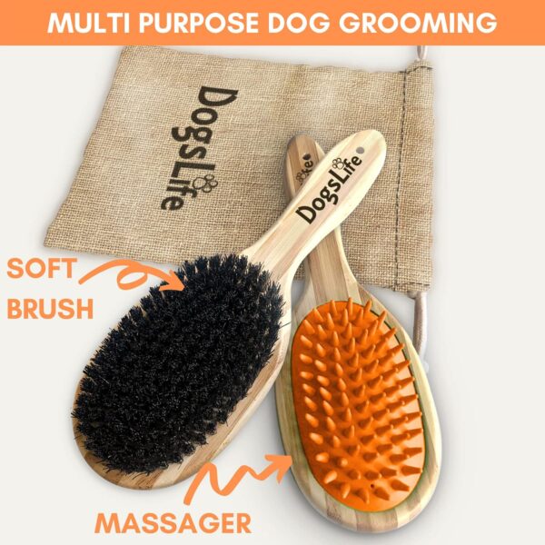 Bamboo Dog Brush with Silicone Massager for Dog Grooming | Massaging & Bathing | Free Reusable Eco-friendly Bag | Proven Double Sided Pet Brush Perfect For Long, Medium & Short Haired Dogs.… - Image 2