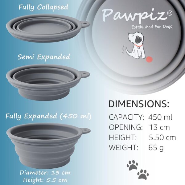 Pawpiz Collapsible Dog Bowl | 450ml | Dog Travel Bowl with Cute Puppy Design & Carabiner | BPA-Free, Food-Grade, Foldable Silicone Bowl | Gift for Small & Medium Pets | UK Brand (Boston Blue) - Image 5