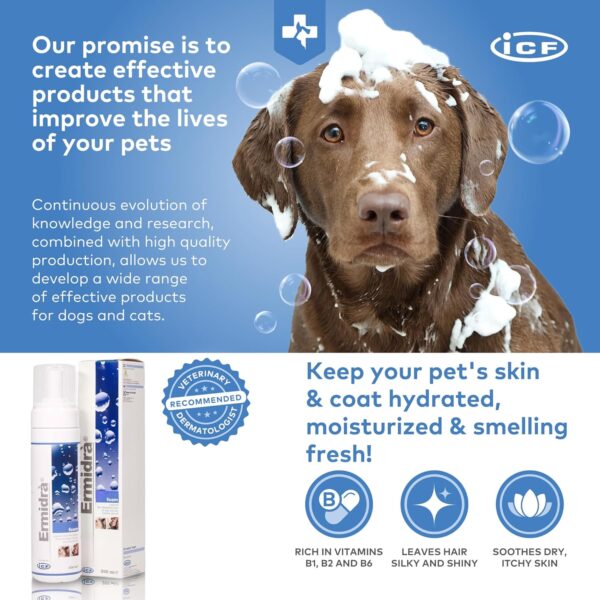 ICF Ermidrà® Mousse Dog & Cat Dry Shampoo - Foam for Cleansing Soothing & Itch Relief – Relieves Dog & Cat Dry Skin, Rash, Scratching - 200 ml - Image 7