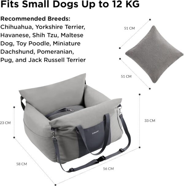 Lesure Dog Car Seat for Medium Dog - Waterproof Dog Booster Seat for Car with Storage Pockets, Clip-On Safety Leash and Chopped Foam Filling, Small Pets Travel Carrier Bed, 58x56x33cm, Grey - Image 5