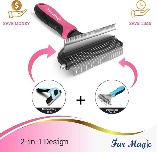 Fur Magic Deshedding and Dematting Tool – 2-in-1 Double-Sided Dog Grooming Brush for Long, Medium, Short Hair – Removes Knots, Loose Undercoat, Mats – Professional Pet Brush for Grooming Cats, Dogs - Image 5