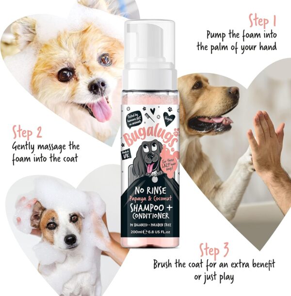 Bugalugs No Rinse Papaya & Coconut Dog Shampoo - Luxury 2 in 1 dog Dry shampoo & conditioner - odour eliminator natural shampoo with dog perfume quick shower for pets - Image 7