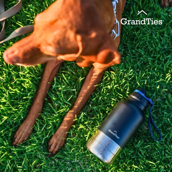 GrandTies Insulated Portable Dog Water Bottle with 2 Detachable Dog Water Bowl Dispenser | Leak-Proof Dog Food Travel Container | Dog Accessories for Dogs Walking, Hiking, Camping (32oz, Matte Black) - Image 7