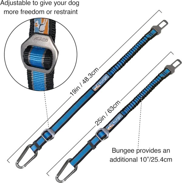 Kurgo Dog Seatbelt Car Seat Belt for Pets Adjustable Dog Safety Belt Leash Quick & Easy Installation Works with Any Pet Harness Carabiner Clip Direct to Seatbelt Bungee Tether Blue 1 Pack - Image 3