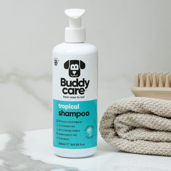 Tropical Dog Shampoo by Buddycare | Deep Cleansing Shampoo for Dogs | Tropical Scented | With Aloe Vera and Pro Vitamin B5 (500ml) - Image 6