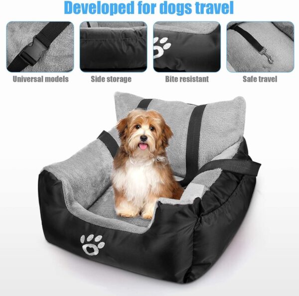 FRISTONE Dog Car Seat, Dog Booster Car Seat Travel Carrier with Clip-on Safety Leash and Storage Pocket Dog Seat for Puppy, Small Pet Comfortable and Anti-Slip - Black - Image 4