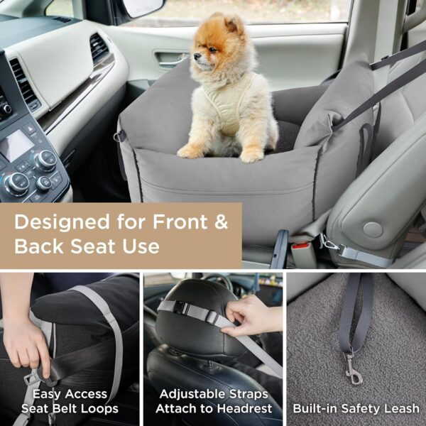 Lesure Dog Car Seat for Medium Dog - Waterproof Dog Booster Seat for Car with Storage Pockets, Clip-On Safety Leash and Chopped Foam Filling, Small Pets Travel Carrier Bed, 58x56x33cm, Grey - Image 2