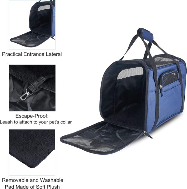 PETTOM Dog Cat Carrier Foldable Waterproof Pet Carrier with Shoulder Strap Soft Padded Travel Airplane Car Train Pet Carrier (Royal Blue, L: 47 * 23 * 28cm) Upgraded - Image 4