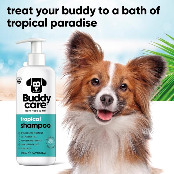 Tropical Dog Shampoo by Buddycare | Deep Cleansing Shampoo for Dogs | Tropical Scented | With Aloe Vera and Pro Vitamin B5 (500ml) - Image 3