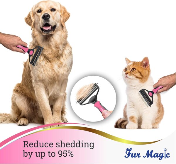 Fur Magic Deshedding and Dematting Tool – 2-in-1 Double-Sided Dog Grooming Brush for Long, Medium, Short Hair – Removes Knots, Loose Undercoat, Mats – Professional Pet Brush for Grooming Cats, Dogs - Image 4