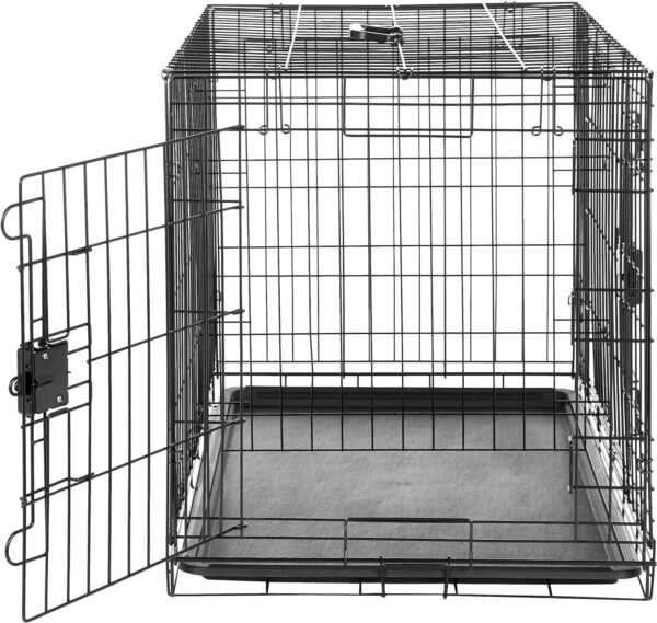 Amazon Basics Large Metal Dog Crate/Cage with Tray, Durable and Foldable Dog Cage with Double Door, Black, Large 91cm (36") - Image 4