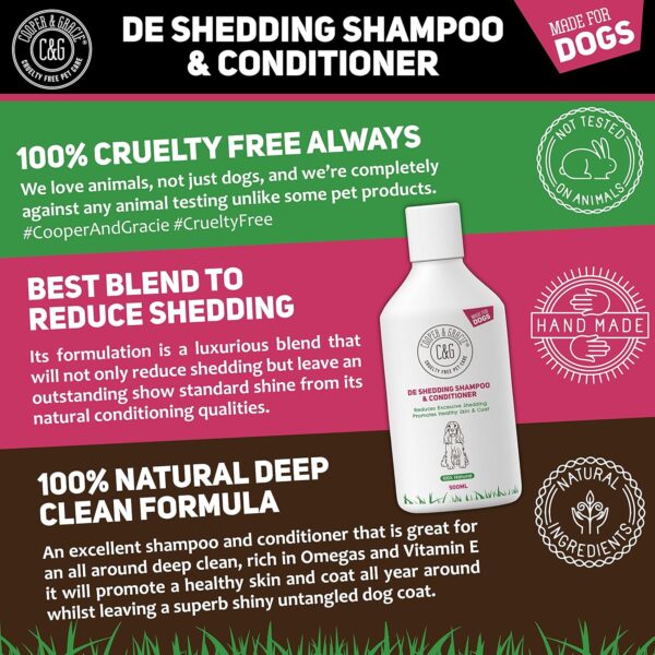 C&G Pets | De Shedding Shampoos & Conditioners For Dogs 500ml | Reduces Excessive Shedding Promotes Healthy Skin & Coat | 100% Natural Dog Shampoo And Conditioner | Show Standard Shine (500ML) - Image 3