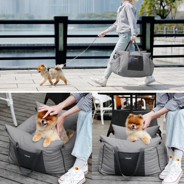 Lesure Dog Car Seat for Medium Dog - Waterproof Dog Booster Seat for Car with Storage Pockets, Clip-On Safety Leash and Chopped Foam Filling, Small Pets Travel Carrier Bed, 58x56x33cm, Grey - Image 6