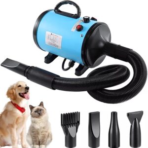 AHWOiHS Dog Hair Dryer 2800W Dog Blaster Dryer Pet Dryer Blower Stepless Speed Professional Pet Grooming Hair Dryer with 4 Different Nozzles for Dog Cat (Blue)