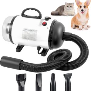 AHWOiHS Dog Hair Dryer Blaster 2800W Dog Blower Pet Grooming Hair Dryer 2 in 1 Pet Hair Vacuum and Dryer Dog Vacuum Cleaner Dog Grooming Kit with 4 Different Nozzles for Dogs Cats(White