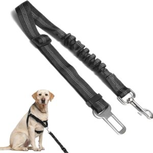 Adjustable Dog Car Seat Belt Harness, Pet Safety Belt with Elastic Strap, Dog Car Harness for Travel, Black, 20in-29in long