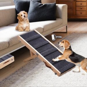 Aitakatta Dog Ramp for Bed, Adjustable Portable Folding Pet Ramp, 32" Long Wooden Pet Ramp with Non-Slip Traction Mat for Small Medium Dogs, Dog Climbing Ladder for Sofa, Bed, Couch,Car(LGPT1,Gray)