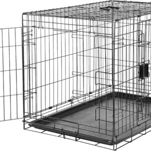 Amazon Basics Large Metal Dog Crate/Cage with Tray, Durable and Foldable Dog Cage with Double Door, Black, Large 91cm (36")