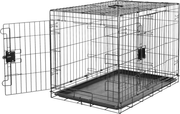 Amazon Basics Large Metal Dog Crate/Cage with Tray, Durable and Foldable Dog Cage with Double Door, Black, Large 91cm (36")