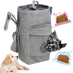 Anwangda Dog Treat Pouch Bag, Dog Treat Bag with Poop Bag Dispenser & Collapsible Travel Pet Bowl, Adjustable Dog Training Treat Pouches, Dog Walking Bag for Women Men(Grey)