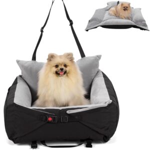 BOUKIDA Dog Car Seat,2 in1 Puppy Booster Seat For Small Medium Pets,Dog Travel Car Bed Pet Safety Seat with Storage Pocket and Adjustable Strap Detachable Washable Cover for Car and Home