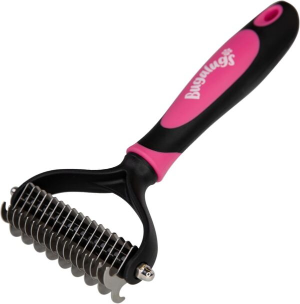 BUGALUGS Pet Grooming Brush - Double Sided Shedding and Dematting Undercoat Rake, Dog Grooming Brush, Dog Shedding Brush, Cat Grooming Brush, Dog Comb, Cat Brush for Long Haired Cats