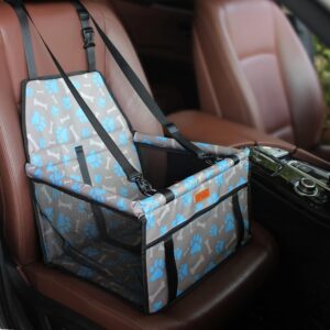 BYGD Pet Car Travel Booster Seat, Waterproof Breathable Foldable Pet Car Basket with Front Pocket and Seatbelt Harness for Small and Medium Pets.