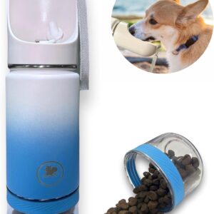 Belcka- 3in1 Portable Dog Water Bottle- 420ml Premium Stainless Steel Pet Drinking Bottle, Hot Water for 12h, Travel Dog Water Bottle with Food Container, Puppy Water Dispenser & Drinking Feeder