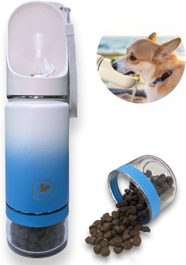 Belcka- 3in1 Portable Dog Water Bottle- 420ml Premium Stainless Steel Pet Drinking Bottle, Hot Water for 12h, Travel Dog Water Bottle with Food Container, Puppy Water Dispenser & Drinking Feeder