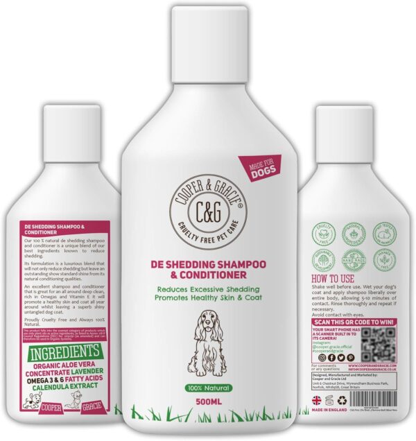 C&G Pets | De Shedding Shampoos & Conditioners For Dogs 500ml | Reduces Excessive Shedding Promotes Healthy Skin & Coat | 100% Natural Dog Shampoo And Conditioner | Show Standard Shine (500ML)