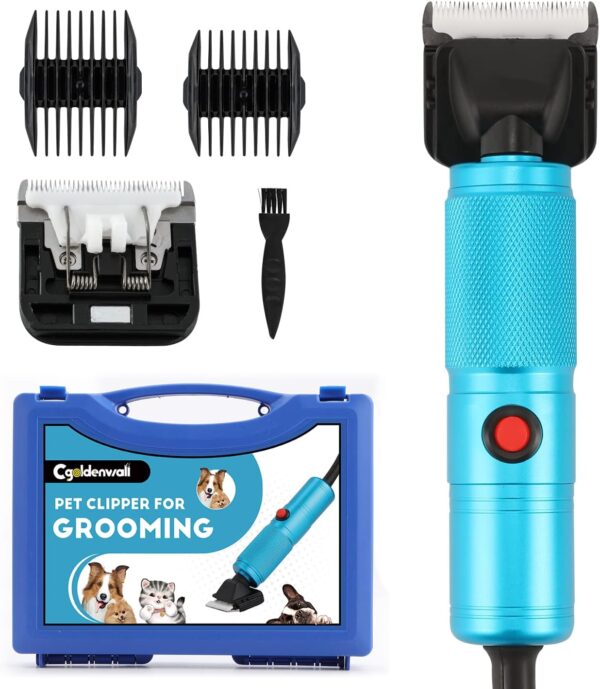 CGOLDENWALL Dog Clippers for Grooming 280W, 2000-6000RPM Stepless Speed Control, 3m Power Cord, Low Noise< 50DB, Ideal for Pets of All Coat Types, with 2 Blades & 2 Combs (3/6mm, 9/12mm)