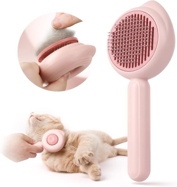 Cat Brush for Grooming, Baytion Cat Brush Self Cleaning with Release Button for Short or Long Haired Cats Kitten, Cat Grooming Hair Brush Comb Massage to Remove Loose Fur, Tangles & Dirt