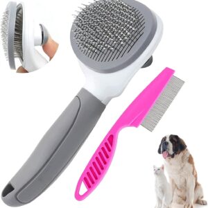 Cat Brush for Shedding and Grooming, Pet Self Cleaning Slicker Brush with Cat Hair Comb by ZITSMS(Grey)