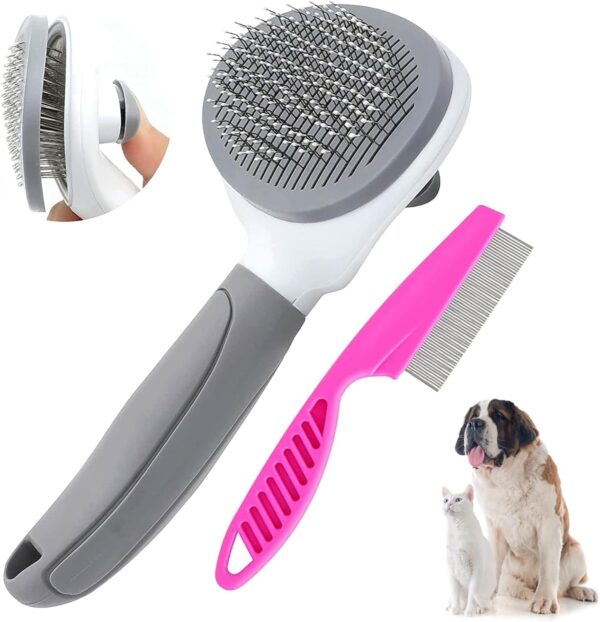 Cat Brush for Shedding and Grooming, Pet Self Cleaning Slicker Brush with Cat Hair Comb by ZITSMS(Grey)