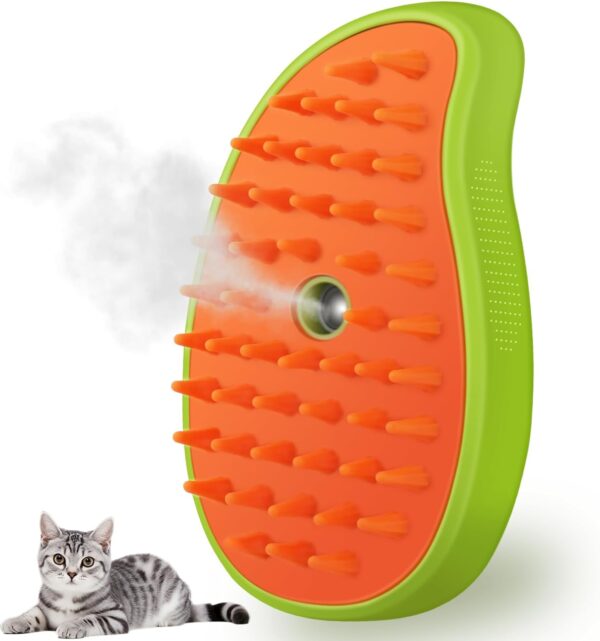 Cat Steam Brush, 3 in 1 Cat Steamy Brush Cleanser, Silicone Massage Grooming Brush, Pet Hair Cleaning Brush Comb for Cats Dogs(Mango Green)