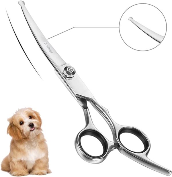 Chibuy Curved Dog Grooming Scissors with Round Tips, Pet Curved Shear for Dogs and Cats, 4CR Stainless Steel Pets Bending Scissors, Professional Pet Grooming Tools for Home