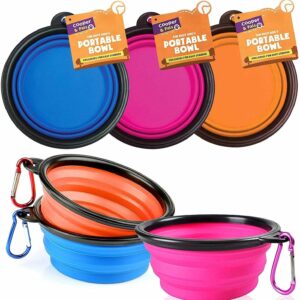 Cooper & Pals 3Pcs Collapsible Dog Bowl Portable Silicone Dog Water Bowl Pet Food Feeding Space Save Travel Bowl with Carabiner Carry Hook Small 350ml (12fl oz) (3pcs x Three colours (1 per colour))