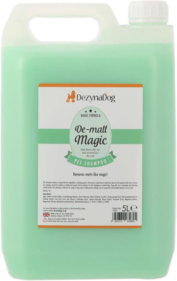 Dezynadog Magic Formula De-Matt Magic Dog Shampoo - Dematting and Detangling Shampoo for Dogs - Prevents Coat Damage & Reduces the Chance of Future Tangles - Remove Matts Like Magic, 5 Litre