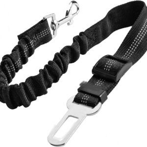 Dog Car Seat Belt, Black Dog Seat Belts for Cars UK - Safety Harness for Dogs - Adjustable Seatbelt Clip Lead - Secure Travel Restraint for Pets