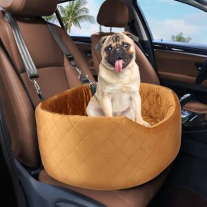 Dog Car Seat for Small & Medium Dogs, Elevated Dog Booster Seat, Detachable and Washable Pet Car Seat for Dogs Up to 35lbs, Dogs Travel Bed with Thick Memory Foam for Front and Back Seats (Brown)