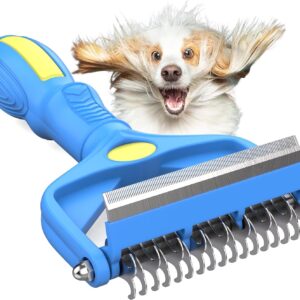 Dog Grooming Brush, Dematting Comb for Dogs and Cats, Pet Grooming Rake for Dogs, Cat Undercoat Deshedding Brush, 3 in 1 Upgraded Version Undercoat Rake for Thick Hair Pets