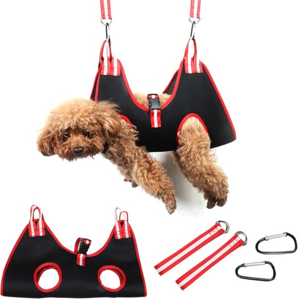 Dog Grooming Hammock, Pet Nail Trimming Harness for Dog and Cat, Pet Grooming Hammock Harness for Medium Dogs/Giant Cats, Dog Nail Trimming Hammock for Nail Clipping and Bath Grooming, Black, Medium